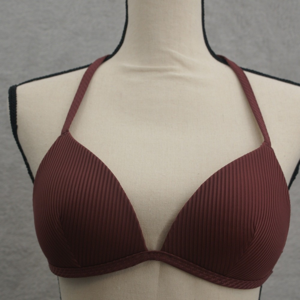 Pink Victoria's Secret Burgundy Ribbed‎ Halter Triangle Bikini Top Size M Maroon